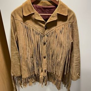Vintage tan suede long fringe  unisex XS jacket